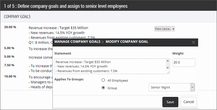 View How to Cascade Company Goals, Track Goal Achievements, Mentor and Guide Employees with Goal Setting Planner Tool View How to Cascade Company Goals, Track Goal Achievements, Mentor and Guide Employees with Goal Setting Planner Tool